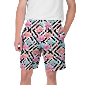 Мужские шорты 3D с принтом Flamingo ,  полиэстер 100% | прямой крой, два кармана без застежек по бокам. Мягкая трикотажная резинка на поясе, внутри которой широкие завязки. Длина чуть выше колен | flamingo