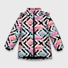 Зимняя куртка для девочек 3D с принтом Flamingo , ткань верха — 100% полиэстер; подклад — 100% полиэстер, утеплитель — 100% полиэстер. | длина ниже бедра, удлиненная спинка, воротник стойка и отстегивающийся капюшон. Есть боковые карманы с листочкой на кнопках, утяжки по низу изделия и внутренний карман на молнии. 

Предусмотрены светоотражающий принт на спинке, радужный светоотражающий элемент на пуллере молнии и на резинке для утяжки. | flamingo