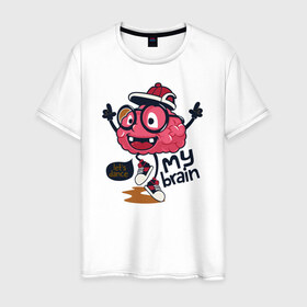 Мужская футболка хлопок с принтом Dancing brain , 100% хлопок | прямой крой, круглый вырез горловины, длина до линии бедер, слегка спущенное плечо. | brain | dance