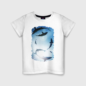Детская футболка хлопок с принтом Акулы , 100% хлопок | круглый вырез горловины, полуприлегающий силуэт, длина до линии бедер | акулы | море
