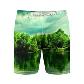 Мужские шорты 3D спортивные с принтом Река ,  |  | лес | лето | озеро | природа