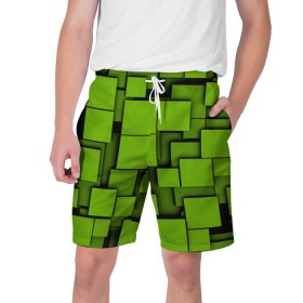 Мужские шорты 3D с принтом Зеленые кубики ,  полиэстер 100% | прямой крой, два кармана без застежек по бокам. Мягкая трикотажная резинка на поясе, внутри которой широкие завязки. Длина чуть выше колен | кубы | текстура
