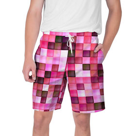 Мужские шорты 3D с принтом Квадрат ,  полиэстер 100% | прямой крой, два кармана без застежек по бокам. Мягкая трикотажная резинка на поясе, внутри которой широкие завязки. Длина чуть выше колен | мозаика | плитка | розовый