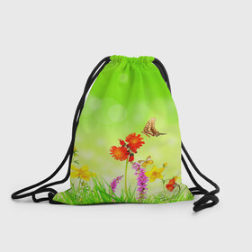 Рюкзак-мешок 3D с принтом Цветы , 100% полиэстер | плотность ткани — 200 г/м2, размер — 35 х 45 см; лямки — толстые шнурки, застежка на шнуровке, без карманов и подкладки | бабочка | красивая | насекомые | природа | цветок