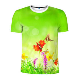 Мужская футболка 3D спортивная с принтом Цветы , 100% полиэстер с улучшенными характеристиками | приталенный силуэт, круглая горловина, широкие плечи, сужается к линии бедра | бабочка | красивая | насекомые | природа | цветок