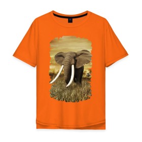 Мужская футболка хлопок Oversize с принтом Могучий слон , 100% хлопок | свободный крой, круглый ворот, “спинка” длиннее передней части | Тематика изображения на принте: elephant | африка | бивни | джунгли | мамонт | савана | сафари | слон | хобот
