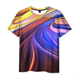 Мужская футболка 3D с принтом Цветные линии , 100% полиэфир | прямой крой, круглый вырез горловины, длина до линии бедер | 