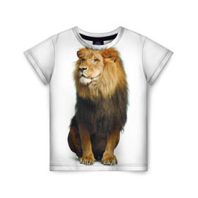 Детская футболка 3D с принтом Король джунглей , 100% гипоаллергенный полиэфир | прямой крой, круглый вырез горловины, длина до линии бедер, чуть спущенное плечо, ткань немного тянется | leo | lion | власть | грива | дикая кошка | животное | зверь | клыки | когти | король джунглей | лев | мощь | мудрость | охотник | сила | хитрость | хищник | царь зверей | шерсть