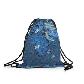 Рюкзак-мешок 3D с принтом Джинсовый 4 , 100% полиэстер | плотность ткани — 200 г/м2, размер — 35 х 45 см; лямки — толстые шнурки, застежка на шнуровке, без карманов и подкладки | джинсовый | джинсы | карта | мир