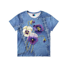 Детская футболка 3D с принтом Джинсовый 6 , 100% гипоаллергенный полиэфир | прямой крой, круглый вырез горловины, длина до линии бедер, чуть спущенное плечо, ткань немного тянется | Тематика изображения на принте: джинсовый | джинсы | цветы