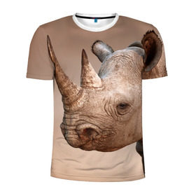 Мужская футболка 3D спортивная с принтом Носорог , 100% полиэстер с улучшенными характеристиками | приталенный силуэт, круглая горловина, широкие плечи, сужается к линии бедра | 