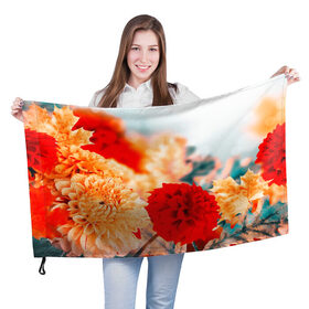 Флаг 3D с принтом Георгины , 100% полиэстер | плотность ткани — 95 г/м2, размер — 67 х 109 см. Принт наносится с одной стороны | букет | георгины | красота | цветы