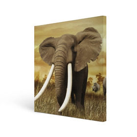 Холст квадратный с принтом Могучий слон , 100% ПВХ |  | elephant | африка | бивни | джунгли | мамонт | савана | сафари | слон | хобот