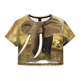 Женская футболка 3D укороченная с принтом Могучий слон , 100% полиэстер | круглая горловина, длина футболки до линии талии, рукава с отворотами | elephant | африка | бивни | джунгли | мамонт | савана | сафари | слон | хобот