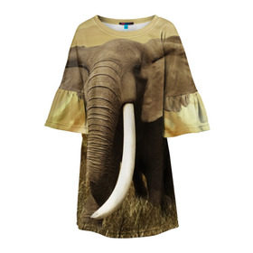 Детское платье 3D с принтом Могучий слон , 100% полиэстер | прямой силуэт, чуть расширенный к низу. Круглая горловина, на рукавах — воланы | elephant | африка | бивни | джунгли | мамонт | савана | сафари | слон | хобот