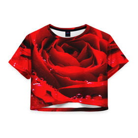 Женская футболка 3D укороченная с принтом Роза , 100% полиэстер | круглая горловина, длина футболки до линии талии, рукава с отворотами | роза | розовая | розы | романтика | цветы