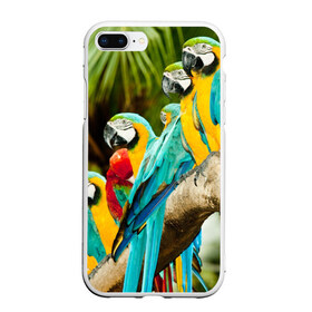 Чехол для iPhone 7Plus/8 Plus матовый с принтом Попугаи на ветке , Силикон | Область печати: задняя сторона чехла, без боковых панелей | джунгли | клюв | острова | перья | попугай | птица | тропики | экзотика