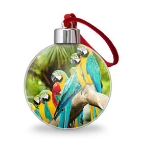 Ёлочный шар с принтом Попугаи на ветке , Пластик | Диаметр: 77 мм | джунгли | клюв | острова | перья | попугай | птица | тропики | экзотика