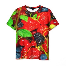 Мужская футболка 3D с принтом Ягоды , 100% полиэфир | прямой крой, круглый вырез горловины, длина до линии бедер | Тематика изображения на принте: малина | ягода | ягодка | ягодная
