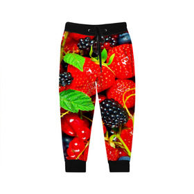 Детские брюки 3D с принтом Ягоды , 100% полиэстер | манжеты по низу, эластичный пояс регулируется шнурком, по бокам два кармана без застежек, внутренняя часть кармана из мелкой сетки | Тематика изображения на принте: малина | ягода | ягодка | ягодная