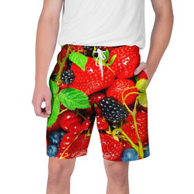 Мужские шорты 3D с принтом Ягоды ,  полиэстер 100% | прямой крой, два кармана без застежек по бокам. Мягкая трикотажная резинка на поясе, внутри которой широкие завязки. Длина чуть выше колен | Тематика изображения на принте: малина | ягода | ягодка | ягодная
