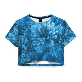 Женская футболка 3D укороченная с принтом Оледенение , 100% полиэстер | круглая горловина, длина футболки до линии талии, рукава с отворотами | зима | иней | снег | снежный