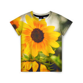 Детская футболка 3D с принтом Подсолнухи , 100% гипоаллергенный полиэфир | прямой крой, круглый вырез горловины, длина до линии бедер, чуть спущенное плечо, ткань немного тянется | лето | подсолнух | солнце | цветы