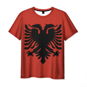 Мужская футболка 3D с принтом Сборная Албания , 100% полиэфир | прямой крой, круглый вырез горловины, длина до линии бедер | Тематика изображения на принте: футбол