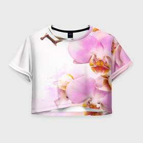 Женская футболка 3D укороченная с принтом Цветы , 100% полиэстер | круглая горловина, длина футболки до линии талии, рукава с отворотами | весна | лето | цветок | цветы