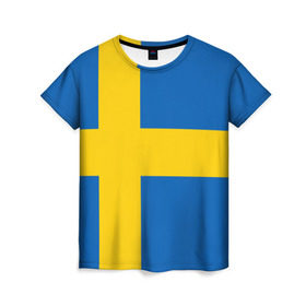Женская футболка 3D с принтом Швеция , 100% полиэфир ( синтетическое хлопкоподобное полотно) | прямой крой, круглый вырез горловины, длина до линии бедер | сборная | футбол