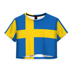 Женская футболка 3D укороченная с принтом Швеция , 100% полиэстер | круглая горловина, длина футболки до линии талии, рукава с отворотами | сборная | футбол