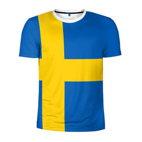 Мужская футболка 3D спортивная с принтом Швеция , 100% полиэстер с улучшенными характеристиками | приталенный силуэт, круглая горловина, широкие плечи, сужается к линии бедра | сборная | футбол