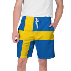 Мужские шорты 3D с принтом Швеция ,  полиэстер 100% | прямой крой, два кармана без застежек по бокам. Мягкая трикотажная резинка на поясе, внутри которой широкие завязки. Длина чуть выше колен | сборная | футбол
