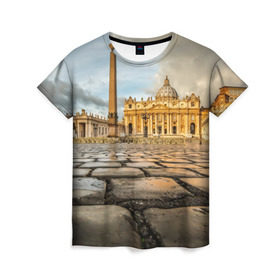 Женская футболка 3D с принтом Италия (Рим) , 100% полиэфир ( синтетическое хлопкоподобное полотно) | прямой крой, круглый вырез горловины, длина до линии бедер | europe | italy | rome | vatican | архитектура | ватикан | европа | ес | италия | обелиск | папа римский | площадь святого петра | рим | собор