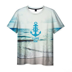 Мужская футболка 3D с принтом I love sea , 100% полиэфир | прямой крой, круглый вырез горловины, длина до линии бедер | sea | вода | волны | лето | море | океан | солнце | якорь