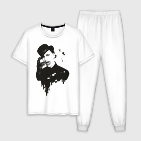Мужская пижама хлопок с принтом Marilyn Manson , 100% хлопок | брюки и футболка прямого кроя, без карманов, на брюках мягкая резинка на поясе и по низу штанин
 | manson | marilyn | менсон | мерлин мэнсон | мэнсон