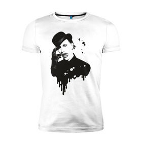 Мужская футболка премиум с принтом Marilyn Manson , 92% хлопок, 8% лайкра | приталенный силуэт, круглый вырез ворота, длина до линии бедра, короткий рукав | manson | marilyn | менсон | мерлин мэнсон | мэнсон
