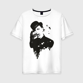 Женская футболка хлопок Oversize с принтом Marilyn Manson , 100% хлопок | свободный крой, круглый ворот, спущенный рукав, длина до линии бедер
 | manson | marilyn | менсон | мерлин мэнсон | мэнсон