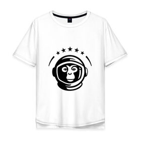 Мужская футболка хлопок Oversize с принтом Обезьяна космонавт , 100% хлопок | свободный крой, круглый ворот, “спинка” длиннее передней части | Тематика изображения на принте: космос