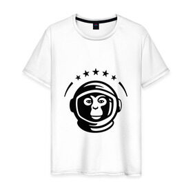Мужская футболка хлопок с принтом Обезьяна космонавт , 100% хлопок | прямой крой, круглый вырез горловины, длина до линии бедер, слегка спущенное плечо. | космос