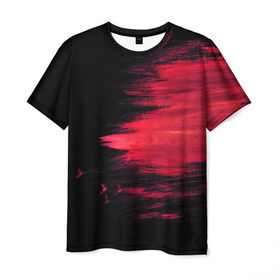Мужская футболка 3D с принтом Краска , 100% полиэфир | прямой крой, круглый вырез горловины, длина до линии бедер | красный | потертости | черный