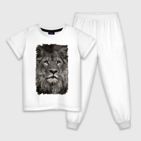 Детская пижама хлопок с принтом Лев (retro style) , 100% хлопок |  брюки и футболка прямого кроя, без карманов, на брюках мягкая резинка на поясе и по низу штанин
 | Тематика изображения на принте: leo | lion | retro style | ветошь | винтаж | власть | грива | дикая кошка | животное | зверь | клыки | когти | король джунглей | лев | мощь | мудрость | охотник | потёртости | сила | старина | хитрость | хищник