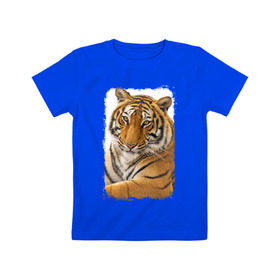 Детская футболка хлопок с принтом Тигр (retro style) , 100% хлопок | круглый вырез горловины, полуприлегающий силуэт, длина до линии бедер | Тематика изображения на принте: tiger | дикая кошка | тигр | хищник
