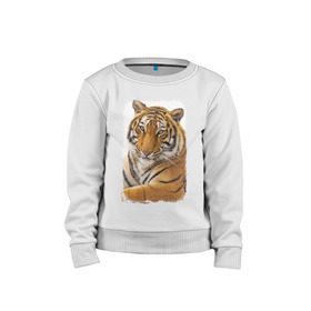 Детский свитшот хлопок с принтом Тигр (retro style) , 100% хлопок | круглый вырез горловины, эластичные манжеты, пояс и воротник | Тематика изображения на принте: tiger | дикая кошка | тигр | хищник