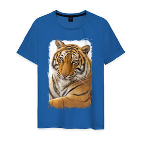 Мужская футболка хлопок с принтом Тигр (retro style) , 100% хлопок | прямой крой, круглый вырез горловины, длина до линии бедер, слегка спущенное плечо. | tiger | дикая кошка | тигр | хищник
