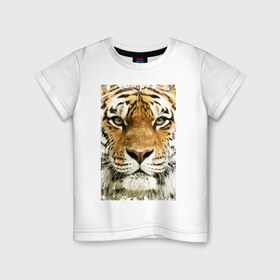 Детская футболка хлопок с принтом Тигр (retro style) , 100% хлопок | круглый вырез горловины, полуприлегающий силуэт, длина до линии бедер | Тематика изображения на принте: tiger | дикая кошка | тигр | хищник