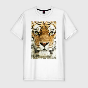 Мужская футболка премиум с принтом Тигр (retro style) , 92% хлопок, 8% лайкра | приталенный силуэт, круглый вырез ворота, длина до линии бедра, короткий рукав | Тематика изображения на принте: tiger | дикая кошка | тигр | хищник