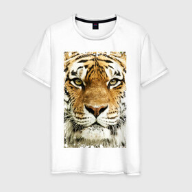 Мужская футболка хлопок с принтом Тигр (retro style) , 100% хлопок | прямой крой, круглый вырез горловины, длина до линии бедер, слегка спущенное плечо. | Тематика изображения на принте: tiger | дикая кошка | тигр | хищник