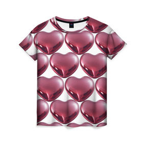 Женская футболка 3D с принтом Зеркальные сердца , 100% полиэфир ( синтетическое хлопкоподобное полотно) | прямой крой, круглый вырез горловины, длина до линии бедер | Тематика изображения на принте: девушкам | сердечко | сердца