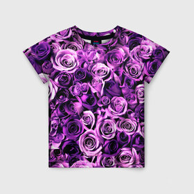 Детская футболка 3D с принтом Цветочки , 100% гипоаллергенный полиэфир | прямой крой, круглый вырез горловины, длина до линии бедер, чуть спущенное плечо, ткань немного тянется | Тематика изображения на принте: роза | сиреневый | фиолетовый | цветы